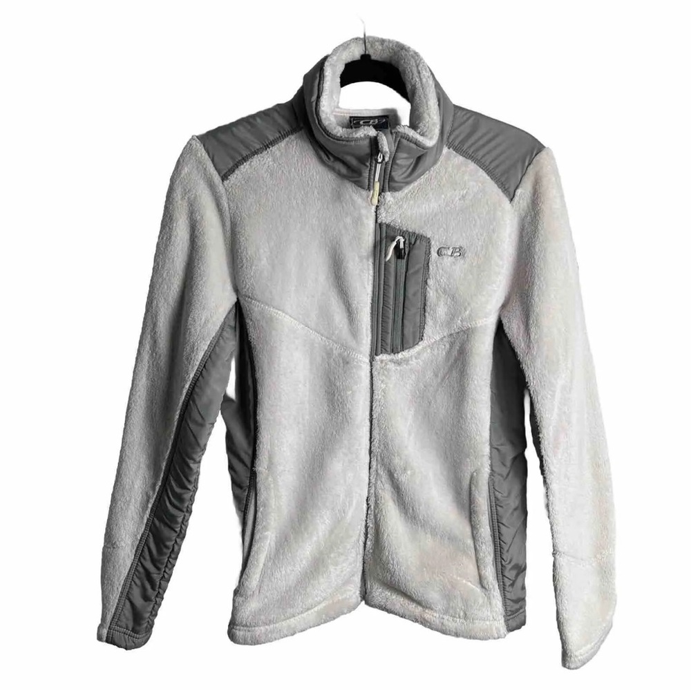 CB  Vintage 90s Faux Sherpa Womens Full Zip Jacket Cream Gray Medium